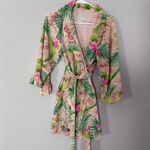 Blue by Betsey Johnson Floral Tropical Robe with Belt